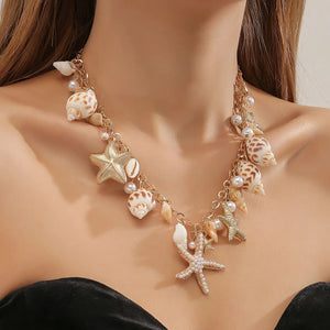 Ocean Series Shell Starfish and Pearl Necklace