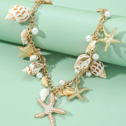 Ocean Series Shell Starfish and Pearl Necklace