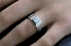 Sterling Silver Crystal Wedding Ring for Men