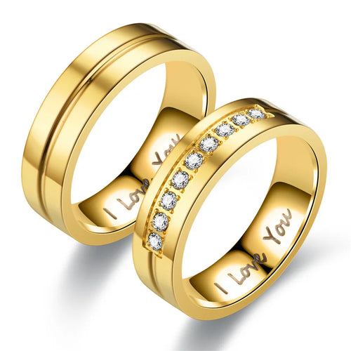 I Love You Men and Women Titanium Steel Wedding Ring Band - Gold or Silver