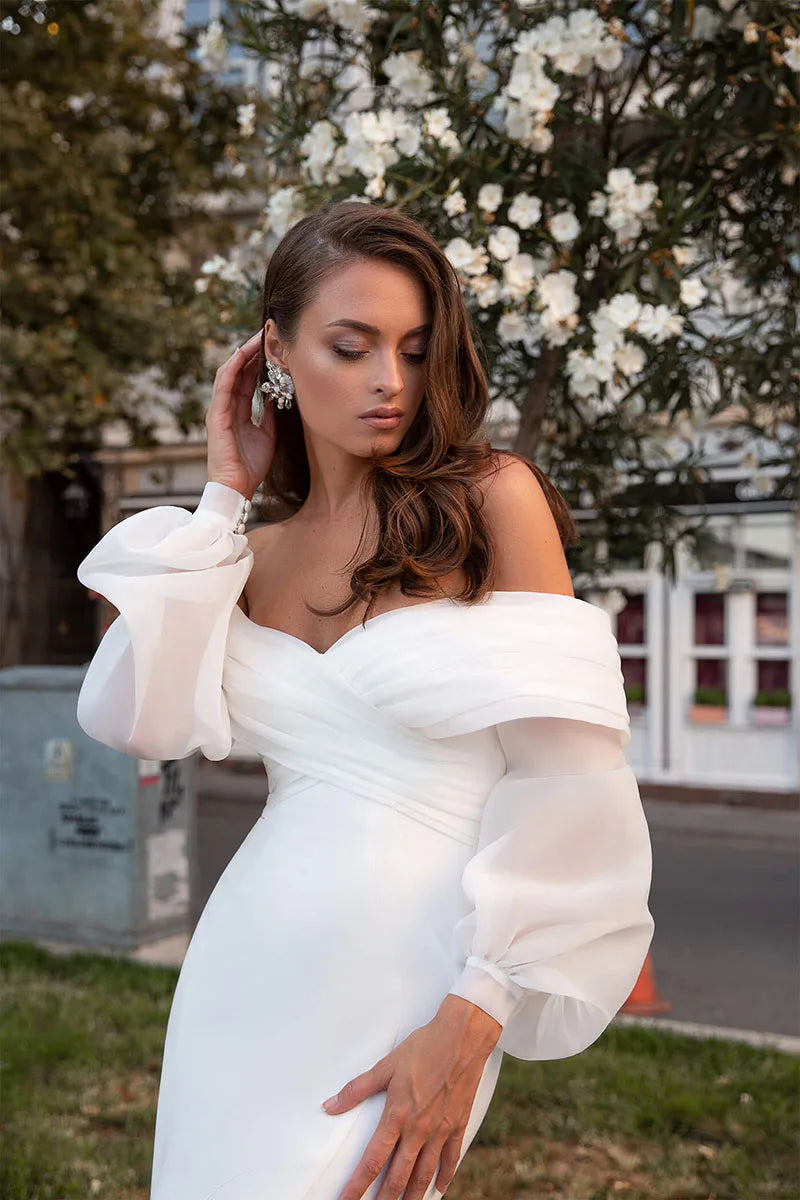 Satin Mermaid Wedding Dress with Puff Sleeves – Heirloom Hourglass