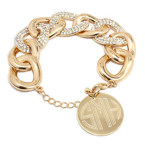 STUNNING Gold Link Bracelet with CZ Stones Blank or Monogram Engraved