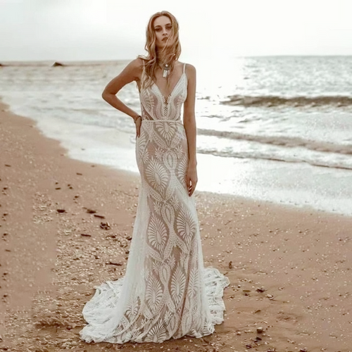 Boho Lace Beach Wedding Dress