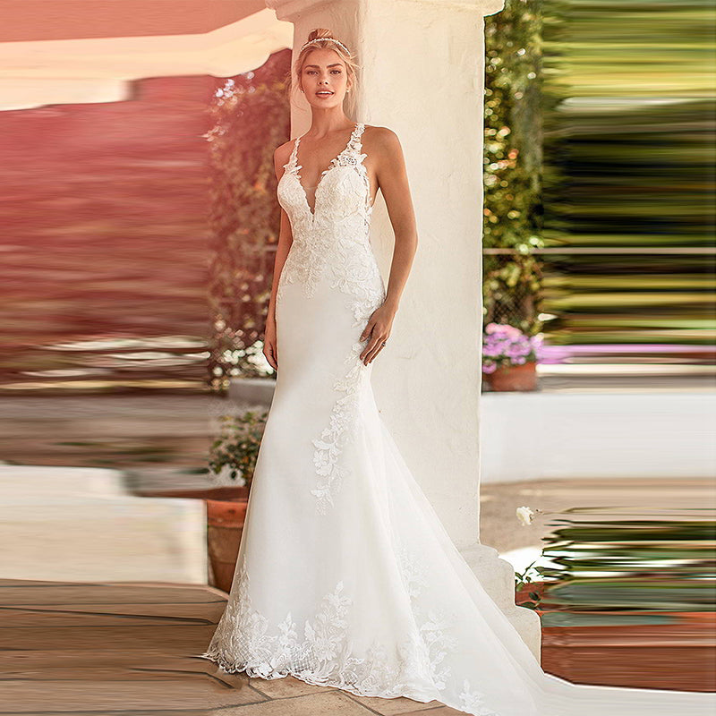 Gorgeous Floor Length Sleeveless Mermaid Wedding Dress with Lace Appliques Gorgeous Floor Length Sleeveless Mermaid Wedding Dress with Lace Appliques