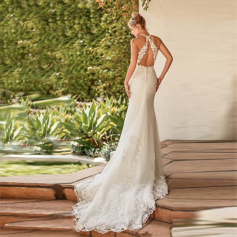 Gorgeous Floor Length Sleeveless Mermaid Wedding Dress with Lace Appliques Gorgeous Floor Length Sleeveless Mermaid Wedding Dress with Lace Appliques