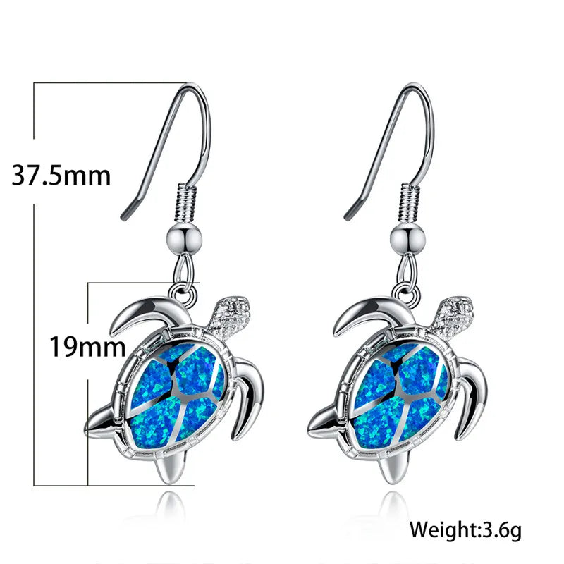 Beach Blue Fire Opal Sea Turtle Earrings – Heirloom Hourglass