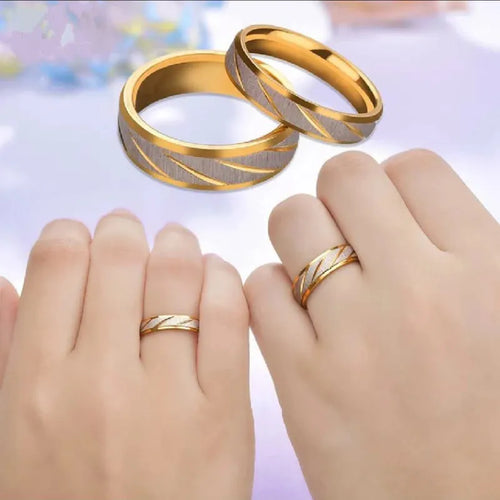 Titanium Steel Gold Wave Couple Rings Wedding Infinity Ring Men and Women