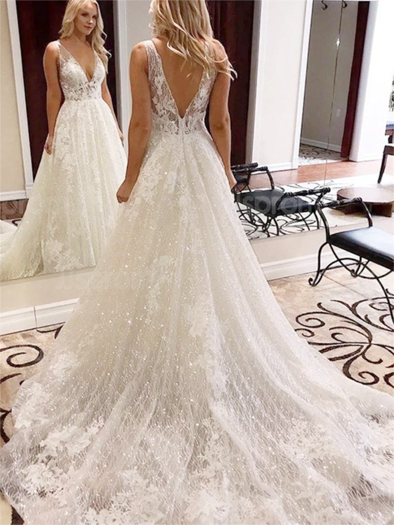 Exquisite Lace and Glitter Wedding Dress – Heirloom Hourglass