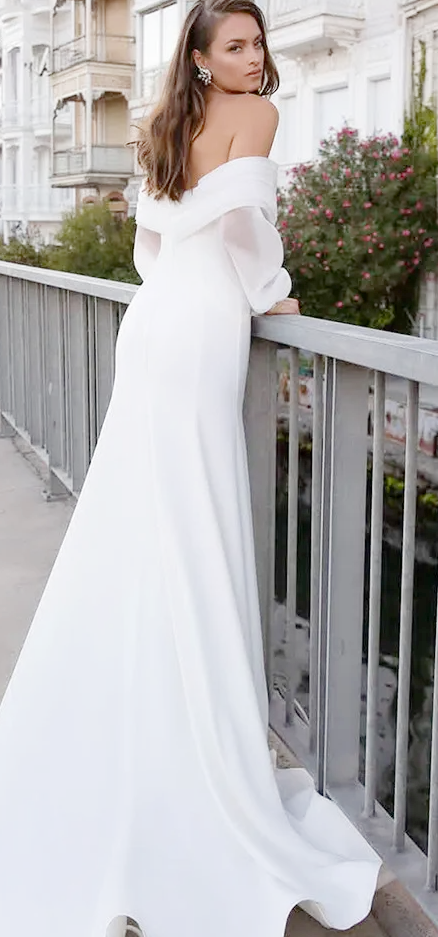 Satin Mermaid Wedding Dress with Puff Sleeves – Heirloom Hourglass