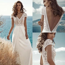 Heirloom Collections bridal gown Classy Lace and Chiffon Wedding Dress with Deep V Back and Cap Sleeve