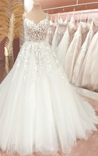 Heirloom Collections wedding dress Lace Appliques Beach Wedding Dress with Spaghetti Straps and Lace Up Back