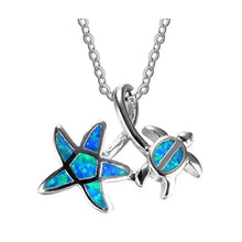 Heirloom Hourglass necklace Turtle and Starfish Beach Blue Fire Opal Pendant Necklace in Various Designs