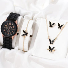 Heirloom Hourglass watch Black Butterflies 5 Piece 5 Piece Ring Necklace Earrings Rhinestone Fashion Watch Bracelet Set