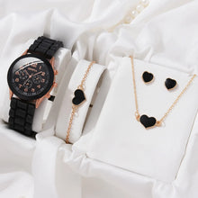 Heirloom Hourglass watch Black Hearts 4 Piece 5 Piece Ring Necklace Earrings Rhinestone Fashion Watch Bracelet Set