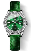 Heirloom Hourglass watch Leather Silver Green Diamond Dial Quartz Watch for Women