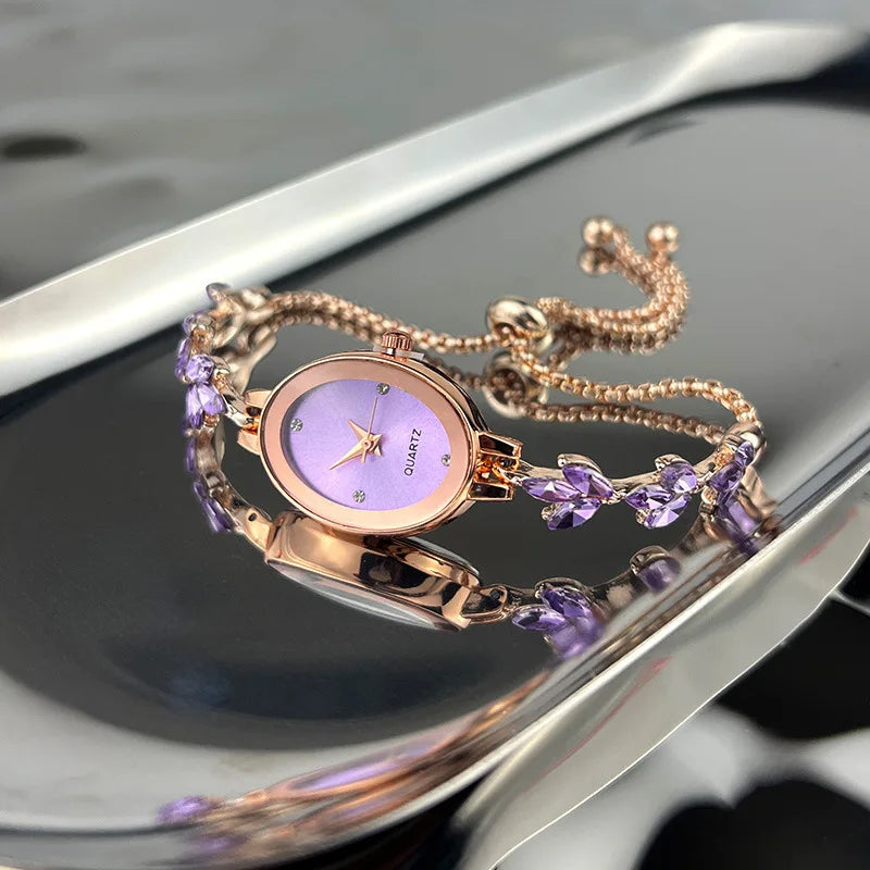 Women\'s Purple Crystal Bracelet Watch - Sparkling Fashion Timepiece Matrix bangle watch, Swiss Made, Crystal bracelet, Purple  main image 2