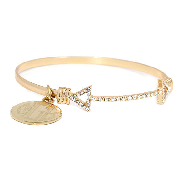 Golden Arrow with CZ Crystals Bangle Bracelet Blank or Monogram Engraved