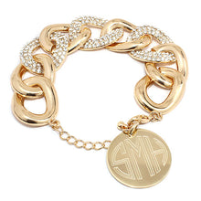 STUNNING Gold Link Bracelet with CZ Stones Blank or Monogram Engraved