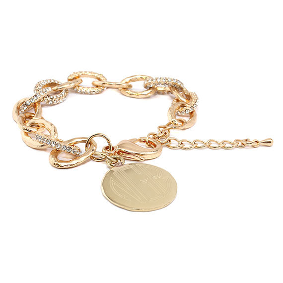 Stylish Gold with Crystals Link Bracelet Blank or Monogram Engraved