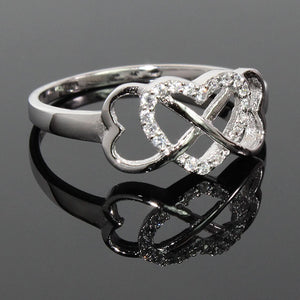Sterling Silver Triple Heart Infinity Ring with CZ stones