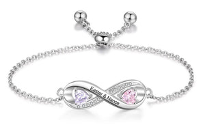 Custom Personalized 2 Names Infinity Bracelet with 2 Birthstones Bracelet