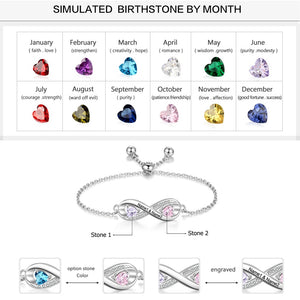 Custom Personalized 2 Names Infinity Bracelet with 2 Birthstones Bracelet