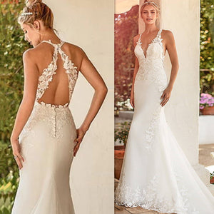 Gorgeous Floor Length Sleeveless Mermaid Wedding Dress with Lace Appliques