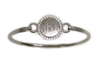 Blank or Monogram Silver Circle Bangle Bracelet