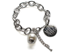 Silver Rope Link Bracelet with Drop Pearl Blank or Monogram Engraved