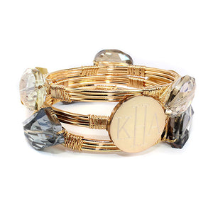 Clear and Colored Crystal Bead Bracelet with Blank or Monogram Engraved Gold Disk