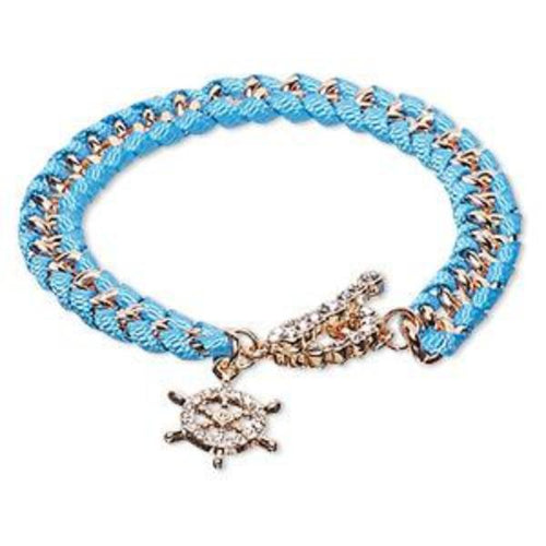 Turquoise Blue Bracelet with Czech Glass Ship Wheel charm