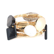 Heirloom Hourglass Bracelet Black, Smokey White, and Gray Stone Bracelet with Blank or Monogram Engraved Gold Disk