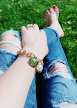 Heirloom Hourglass Bracelet Blank or Monogram Engraved Gold Link Bracelet with Drop Pearl