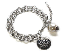 Heirloom Hourglass Bracelet Blank or Monogram Engraved Silver Link Bracelet with Drop Pearl
