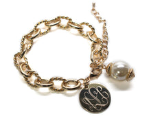 Heirloom Hourglass Bracelet Gold Rope Link Bracelet with Drop Pearl Blank or Monogram Engraved