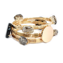 Heirloom Hourglass Bracelet Ivory Crystal, Black and Gray Stone Bracelet with Blank or Monogram Engraved Gold Disk