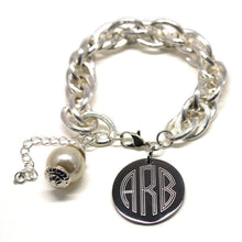 Heirloom Hourglass Bracelet Satin Silver Link Bracelet with Drop Pearl Blank or Monogram Engraved
