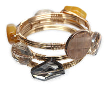 Heirloom Hourglass Bracelet Smokey and Chromed Charcoal Gray Crystal Beads and Butterscotch Yellow  Bracelet with Blank or Monogram Engraved Gold Disk