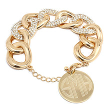 Heirloom Hourglass Bracelet STUNNING Gold Link Bracelet with CZ Stones Blank or Monogram Engraved