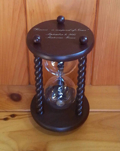 Heirloom Hourglass custom engraving Unity Sand Ceremony Hourglass Engraving on Base of Hourglass
