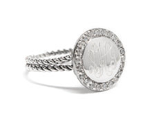 Heirloom Hourglass jewelry Double Braided Rope Sterling Silver with CZ Ring - Plain or Monogram Engraved