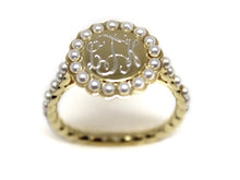 Heirloom Hourglass jewelry Gold and Pearl Ring - Plain or Monogram Engraved
