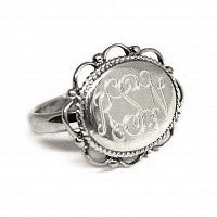 Heirloom Hourglass jewelry Oval Sterling Silver Filigree Ring - Plain or Monogram Engraved
