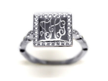Heirloom Hourglass jewelry Square Silver with CZ Stackable Ring - Plain or Monogram Engraved
