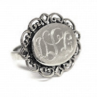 Heirloom Hourglass jewelry Sterling Silver Oval Filigree Ring - Plain or Monogram Engraved