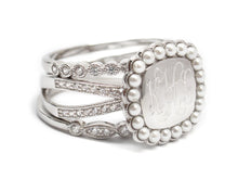 Heirloom Hourglass jewelry Sterling Silver Triple band with Pearls Stackable Ring - Plain or Monogram Engraved