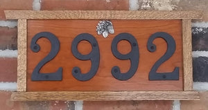 Heirloom Hourglass sign Custom Handcrafted Home Numbers Sign in Cherry and Dark Oak
