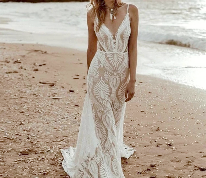 Boho Lace Beach Wedding Dress
