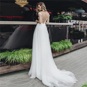 princess polly baby blue dress Wedding Dresses Beach Wedding A-Line V Neck Short Sleeve Sweep / Brush  Train Tulle Bridal Gowns With Solid Color 2026 main image 1