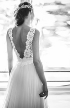 Heirloom Hourglass Wedding Dress V-Neck Backless Lace and Tulle A-Line Bohemian Beach Wedding Dress